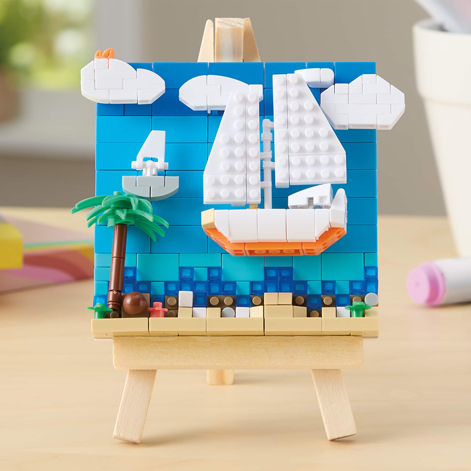 Sailboats Brick Art Kit with Wooden Easel by Make Market®